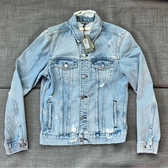 ALLSAINTS IDLE Denim Jacket SMALL New W Tags Washed indigo Blue Distressed - Picture 4 of 6